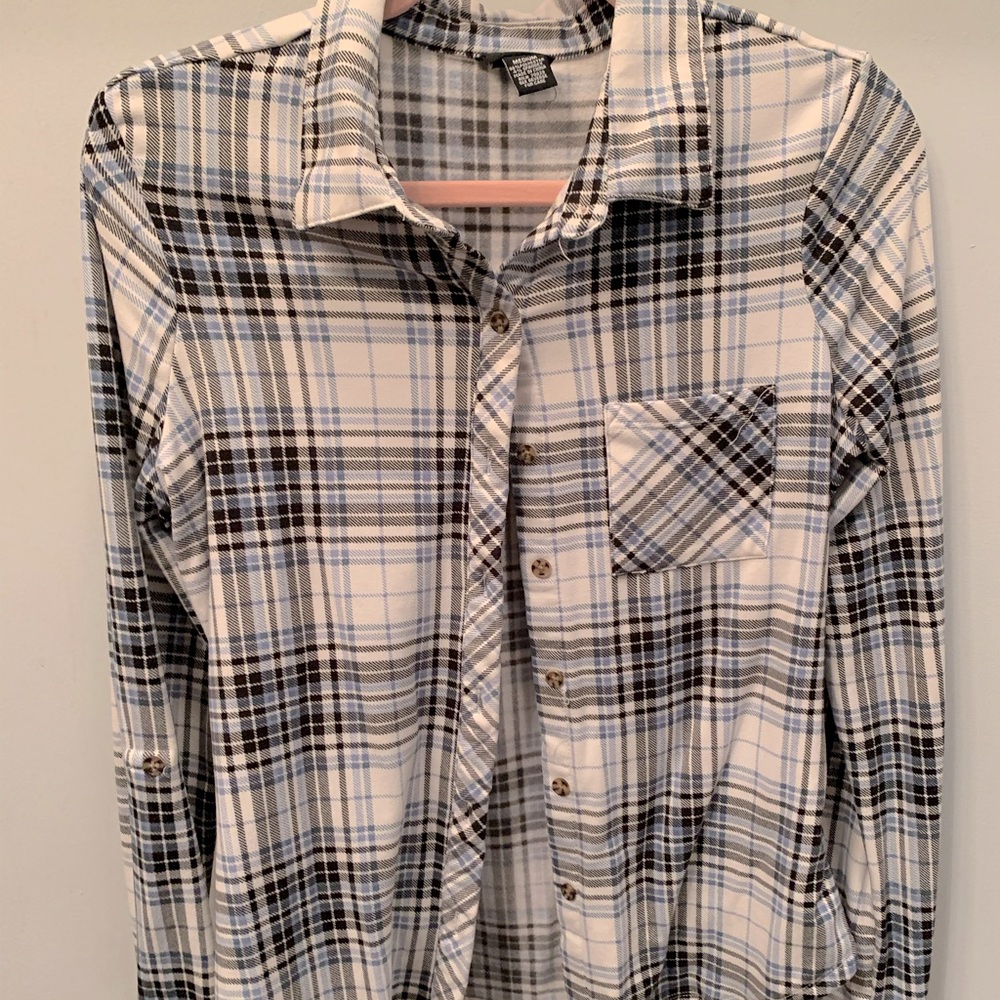 Super Soft Light Blue Plaid Flannel Button Down